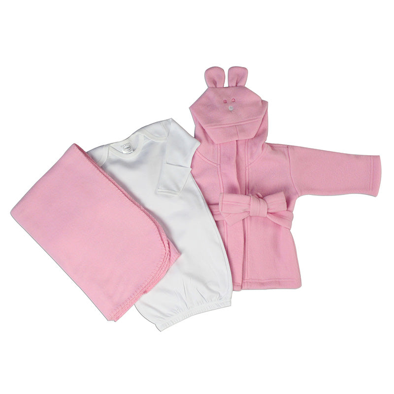Bambini Newborn Baby Girls 3 Pc Layette Set (Gown, Robe, Fleece)