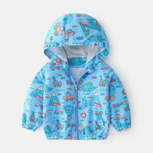 Baby Boy Cartoon Pattern Zipper Front Design Mesh Cloth Jacket Coat